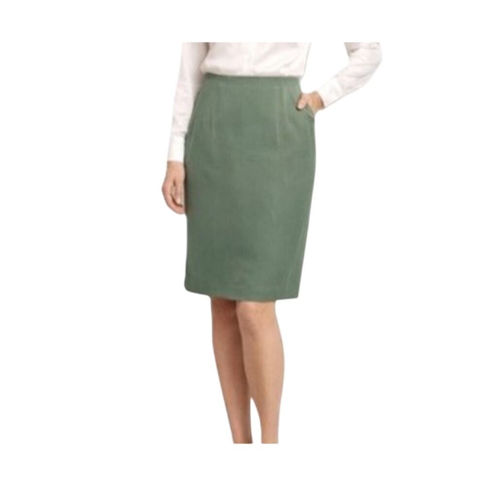 Travis Ayers Silk Skirt Womens Size 12 Sage Green Straight Lined Vintage Classic